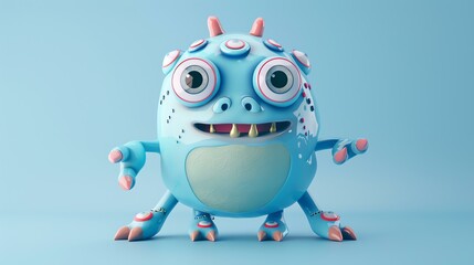 Wall Mural - Cute and funny blue monster with big eyes and a toothy smile. It has four arms and looks like it's ready to play.