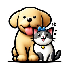 Wall Mural - A dog design drawing graphic and cat design drawing graphic sitting together eyecatching Illustrative optimized realistic highquality.