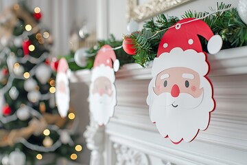 Wall Mural - paper christmas garland for winter happy holidays on modern living room background