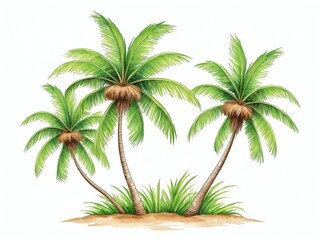 Wall Mural - coconut tree clipart on plain white background cartoon clipart on plain white background