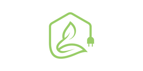 Wall Mural - logo design combination of house, leaves and plugs, energy, green house, electricity. logo design template, icon, symbol, creative, idea.