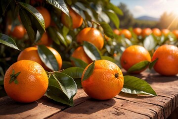 Wall Mural - Orange tangerine fruit harvest in orchard farm crop, ripe from tree