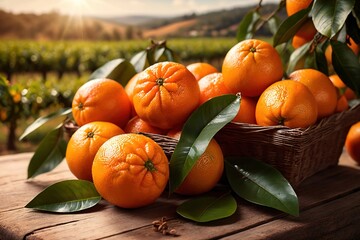 Orange tangerine fruit harvest in orchard farm crop, ripe from tree