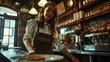 © Fotograf - A woman stands in front of a food counter, holding a plate of food