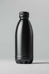Poster - A close-up shot of a black plastic bottle placed on a white surface