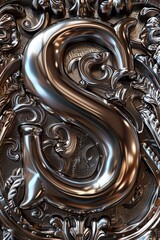 Poster - A close-up of a shiny letter S on a metallic surface