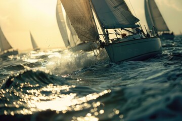 Poster - A group of sailboats gliding across the surface of the water