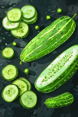 Poster - A close-up shot of sliced cucumbers arranged neatly on a table