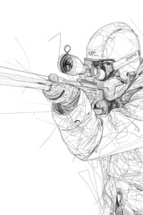 Poster - A person preparing to shoot with a rifle, suitable for use in outdoor and adventure contexts