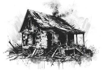 Poster - A vintage-style drawing of a traditional old house with architectural details