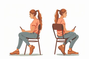Wall Mural - A woman sits in a chair using her cell phone