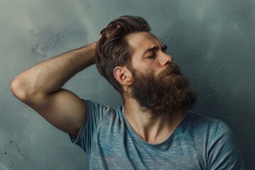 Poster - A person with a beard and a blue shirt, suitable for use in illustrations or as a reference image