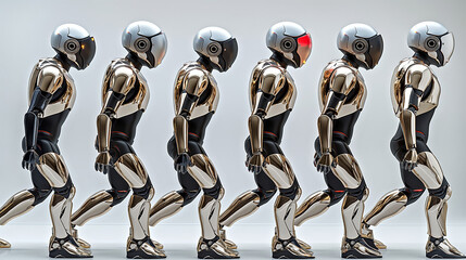 Futuristic Robots in Evolution Sequence with Advanced Technology and AI Integration