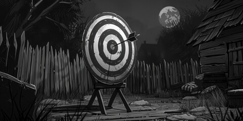 Wall Mural - A black and white photograph of a target in a residential yard, useful for various projects including military, training, or outdoor activities