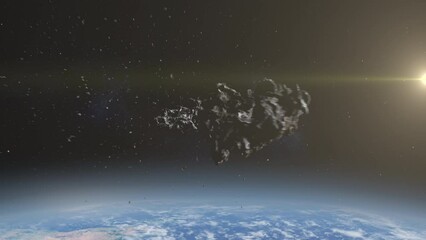 Wall Mural - asteroids collide with each other near earth's atmosphere. 3d rendering meteor asteroid impact, glob