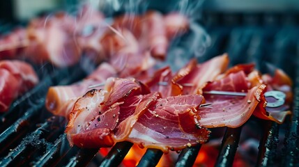 Wall Mural - close up Grilled parma ham, on a hot barbeque