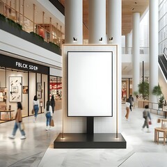 Wall Mural - Modern commercial building interior with A large blank white screen sign in a mall informative highquality informative highquality.