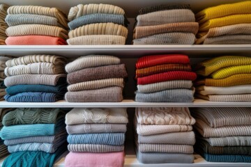 Wall Mural - A collection of colorful sweaters in a cozy closet