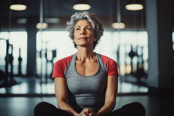 Wall Mural - Mature people woman man practicing in spacious gym space active healthy way of life Generative AI picture