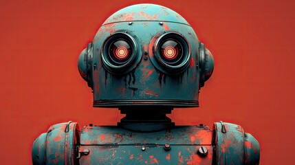 Poster - for the concepts of robotics and sci fi futuristic ai a toy robot picture was manipulated modified and mat painted by the contributor.illustration