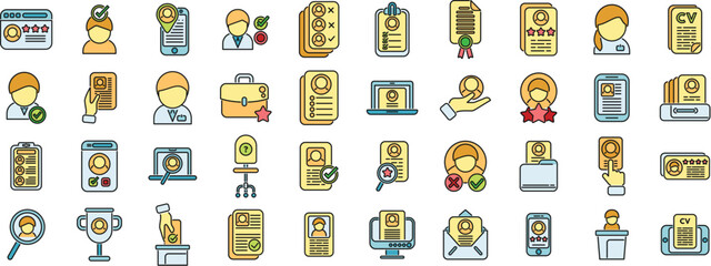 Poster - candidate icons set outline vector. work team. man job thin line color flat on white