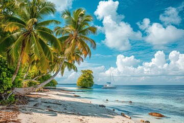 Wall Mural - Tranquil tropical paradise  stunning beach and ocean view in a beautiful tropical setting