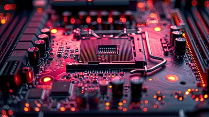 Fototapete - a macro shot of a computer motherboard and cpu with a colorful mood all logos have been cloned out.illustration