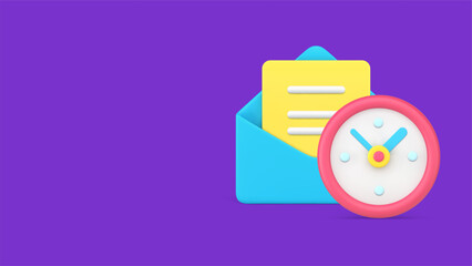 Poster - Send email time notification timer alarm clock 3d vector illustration. Texting message letter blank