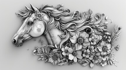 Poster - boho style horse with intricate patterns feathers and flowers with.stock photo