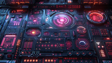 Poster - a set of futuristic user elements including arrows callouts frame holograms board ui circle fui audio keyboard in cyberpunk style modern set.stock illustration