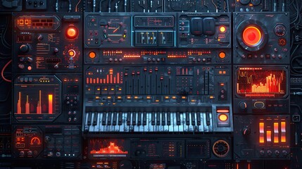 Poster - a set of futuristic user elements including arrows callouts frame holograms board ui circle fui audio keyboard in cyberpunk style modern set.stock illustration