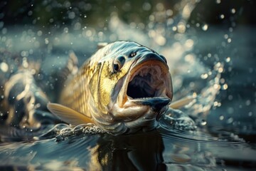 Wall Mural - A picture of a fish with its mouth open underwater