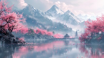 Poster - animated painting style banner wallpaper blossom imagination.stock photo