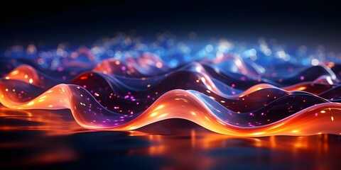 Poster - creating a wavelike effect a visual music display with bright particles. concept wavelike effect, vi