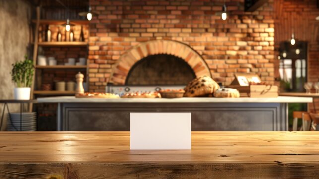 Artisanal Brick Oven Pizzeria Open Kitchen Woodfired Pizzas and Business Cards on Counter