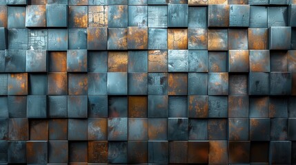 Poster - the wall is formed from tiles arranged in an alternating pattern a rectangular polished background with futuristic blocks forms the background.stock illustration