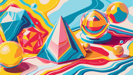 Wall Mural - Colorful Abstract Geometric Shapes Design with Dynamic Patterns