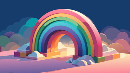 Wall Mural - Vibrant Digital Artwork of Stylized Rainbow and Pastel Landscape