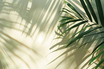 Canvas Print - Blurred shadow from palm leaves on light cream wall.