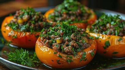 Wall Mural -   A plate of stuffed peppers with ample seasoning