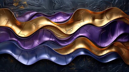 Poster - a background with wavy golden and purple metallic textures.illustration