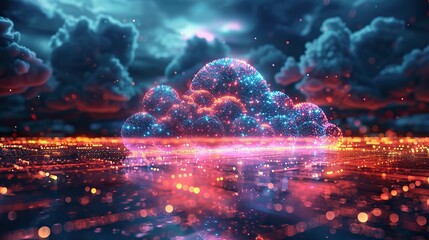 Poster - conceptual illustration of cloud computing data networks.stock image