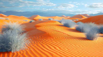 Wall Mural - A vibrant nature desert landscape with a winding path through the dunes