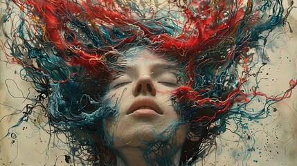 Poster - human mind complexity tangled thoughts conflicts and emotional stress contemporary collage art concept of psychology inner world therapy.stock illustration