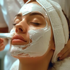 Wall Mural -  a woman getting a facial treatment in a spa