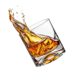 Splashing of whiskey out of glass isolated on white