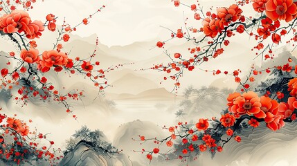 Poster - japanese floral pattern modern background flower elements.stock photo