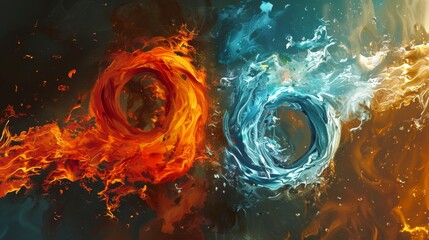 Poster - Illustration of swirling fire and water