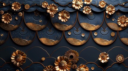 Poster - modern gold japanese pattern with hexagon geometric background.image illustration