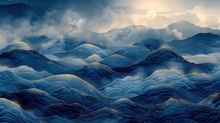 Poster - natural style japanese pattern modern blue line background.stock photo